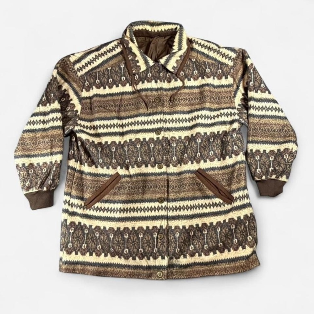 RARE‎ Vintage Current Seen Fleece Western Aztec Button Up Jacket Women's OSFM(L)